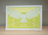 Barn Owl Art Print, Screenprinted Bird Wall Art with Native Flora, Barn Owl in flight print for home