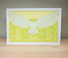 Barn Owl Art Print, Screenprinted Bird Wall Art with Native Flora, Barn Owl in flight print for home