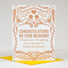 Wedding card with decorative border and text on a white background