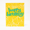all-ages birthday card, yellow ochre birthday greeting card, illustrated birthday card