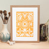 small yellow print for a gallery wall with a folk art pattern