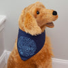 navy blue dog bandanna featuring popular Chicago icons, perfect for a Chicago baseball game