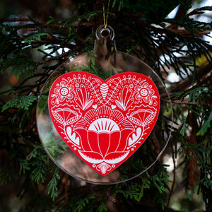 red folk art heart Christmas tree ornament