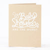 snarky baby shower card in white ink on kraft brown paper by exit343design