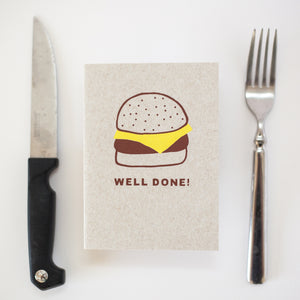 well done burger congratulations card, funny graduation card by exit343design