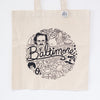 Baltimore tote bag featuring Baltimore icons like Utz, Nattie Bo, etc