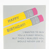 happy birthday card featuring two number tow pencils, funny birthday card for stationery lover