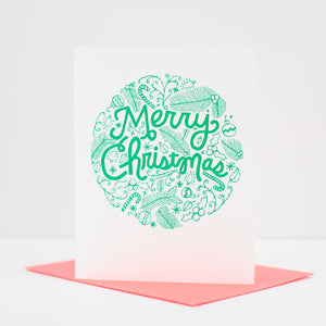 floral Merry Christmas card, blank holiday card by exit343design