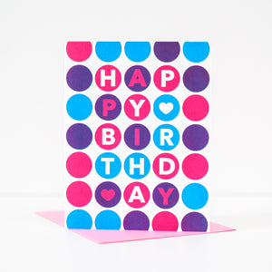 bright polka dot happy birthday card by exit343design