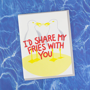 funny love card with seagulls eating a french fry by exit343design