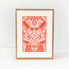 soft red folk art print, floral art print, petite print series by exit343design