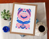 paisley print art print in blue and pink