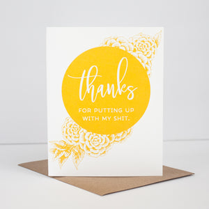 thanks for putting up with my shit, a funny thank you card for a bridesmaid or for a friend by exit343design
