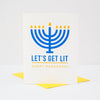 funny Hanukkah card, let's get lit menorah holiday card by exit343design