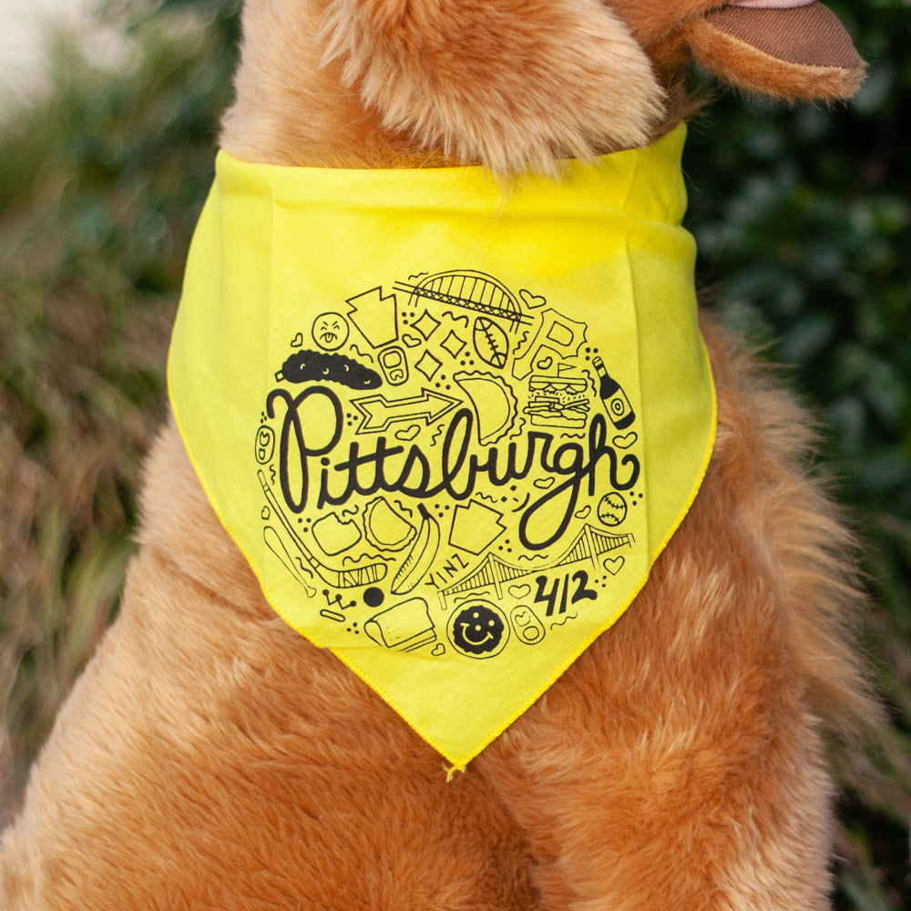 Pittsburgh dog bandanna, Pittsburgh icons dog bandanna, yellow dog