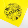 pittsburgh dog bandanna in yellow with black ink by exit343design