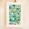 city art print, 6 color silkscreen print, busy city sprawl illustration, colorful wall art for the home, gritty fooled me