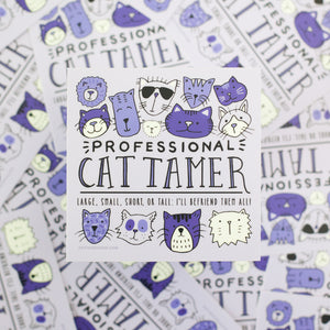 funny cat sticker in purple