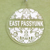 East Passyunk Christmas ornament with white details on acrylic