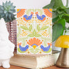 colorful birds folk art card, blank decorative card for any occasion, folk art bluebirds card