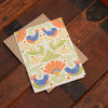 colorful birds folk art card, blank decorative card for any occasion, folk art bluebirds card