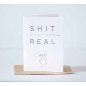 funny engagement card, funny card for a wedding, shit just got real wedding card by exit343design