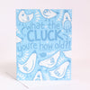 funny backyard chickens birthday card that says what the cluck