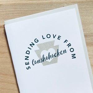 Sending love from Conshohocken Pennsylvania greeting card in silver and blue