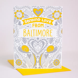 love from Baltimore Maryland greeting card with stationery accessories