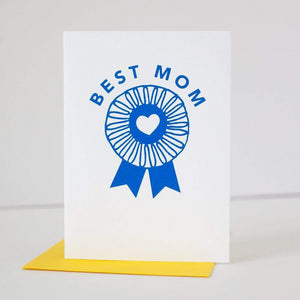 best mom award card, blue ribbon Mother's Day greeting card by exit343design