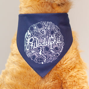 Philadelphia dog bandanna in navy with white ink