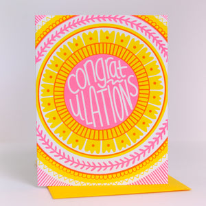 neon floral congratulations card for new home or new job
