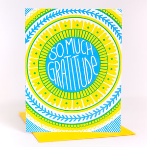 so much gratitude neon thank you card with floral details