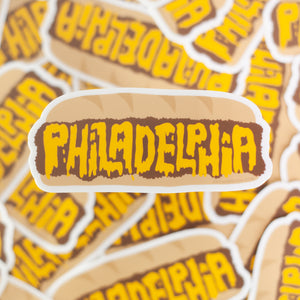 philly cheesesteak sticker that spells philadelphia in cheese