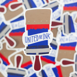united by ink printmaking sticker for screenprinters and relief printers