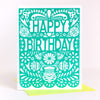 festive papel picado inspired birthday card with neon envelope
